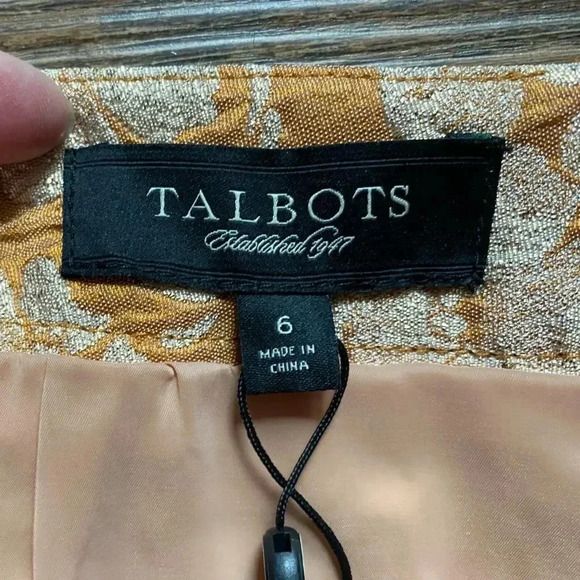 TALBOTS NWT gold peach cream brocade pencil skirt sz 6 holiday cocktail party - Picture 5 of 12